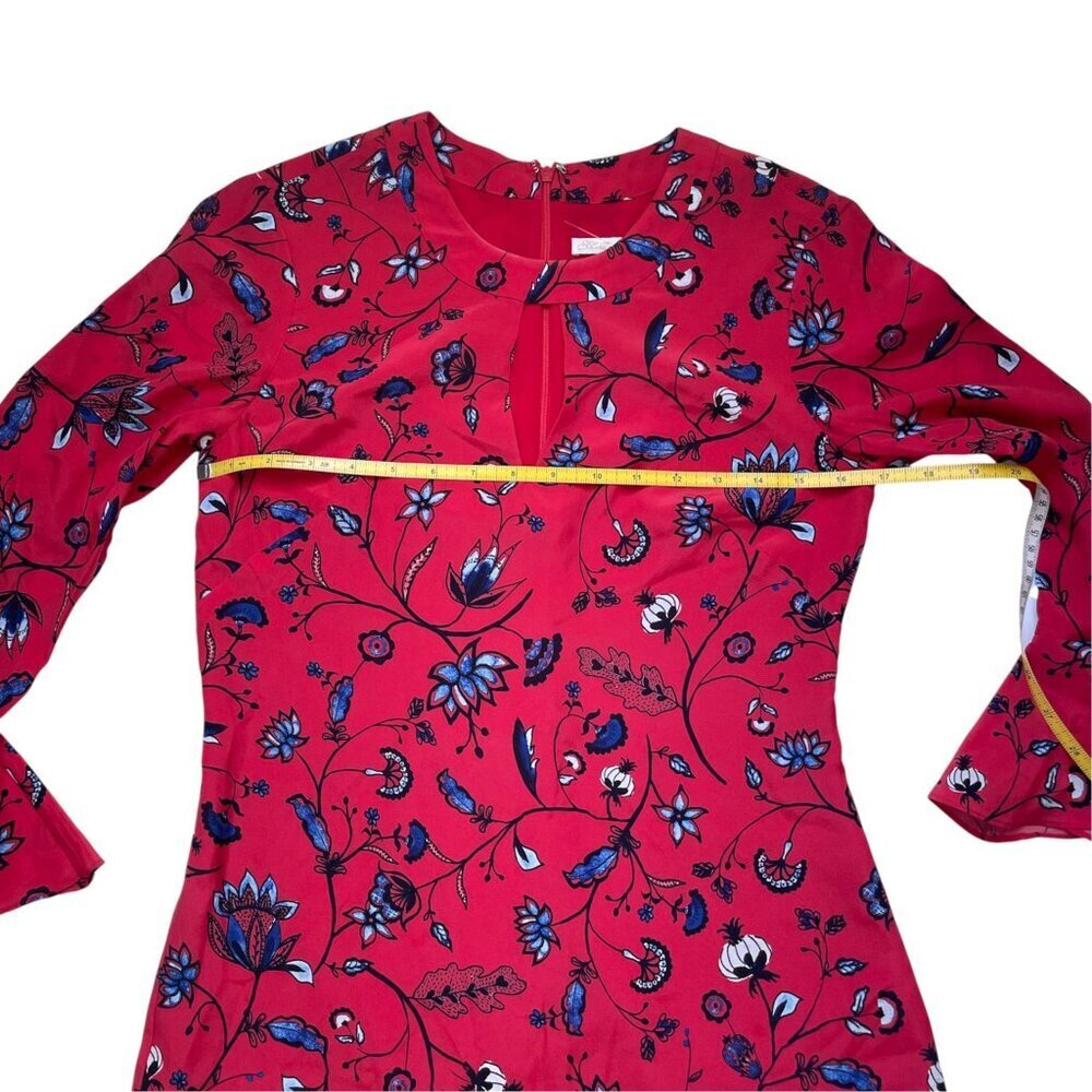 Shoshanna Red & Blue Floral Print Ruffle Bell Sleeve Silk Mini Dress SZ 2 - Picture 7 of 8